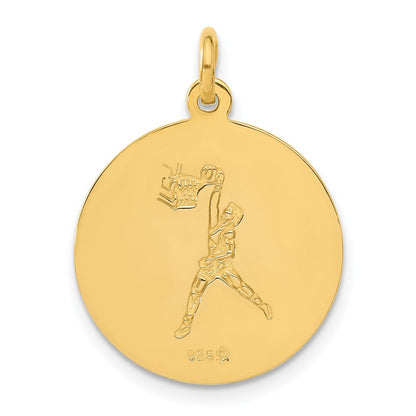 Sterlingsilber 24K Vergoldet Basketball St. Christopher Medaille Anhänger
