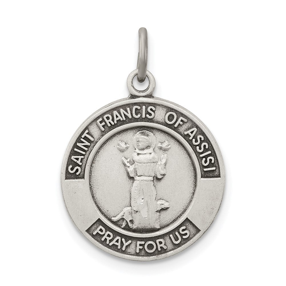 Sterlingsilber Antikisiert Saint Franziskus Of Assisi Medaille