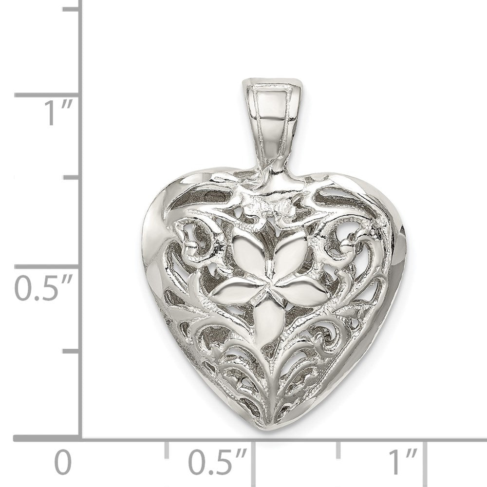 Sterlingsilber Filigran Blumen Herz Anhänger