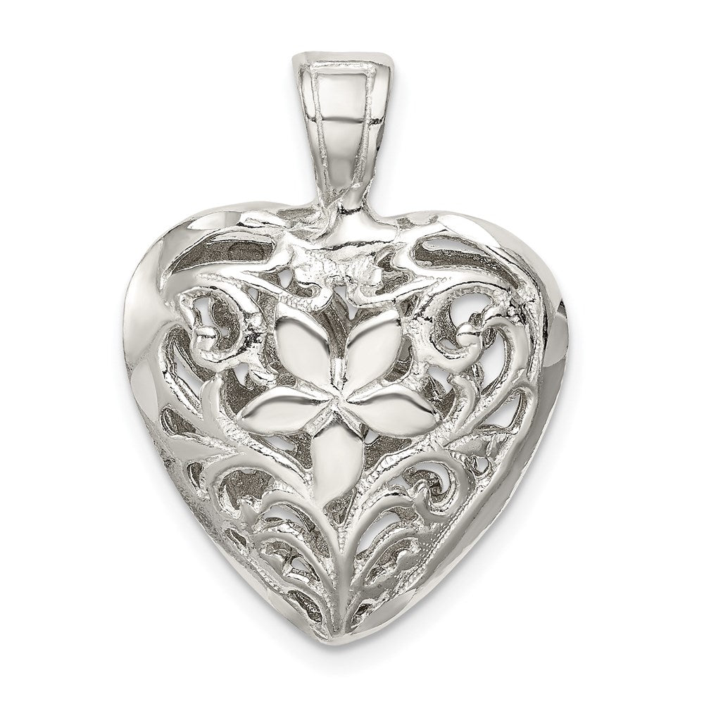 Sterlingsilber Filigran Blumen Herz Anhänger