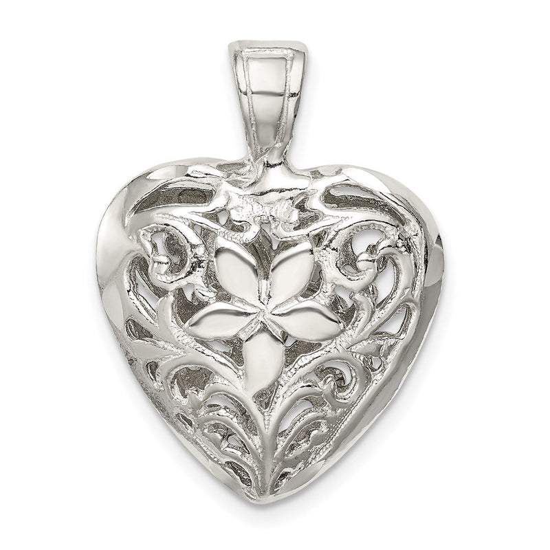 Sterlingsilber Filigran Blumen Herz Anhänger