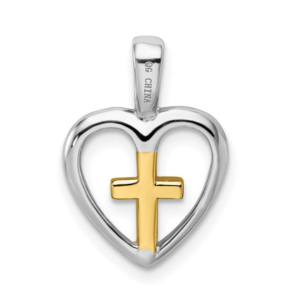Sterlingsilber Rhodium-platedvermeil Kreuz Herz Anhänger