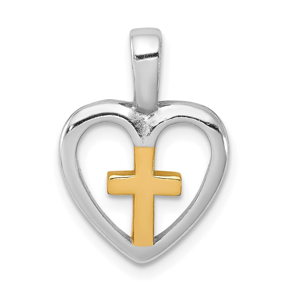 Sterlingsilber Rhodium-platedvermeil Kreuz Herz Anhänger