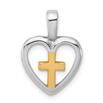 Sterlingsilber Rhodium-platedvermeil Kreuz Herz Anhänger