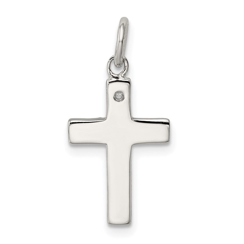 Sterlingsilber Rhodiniert Schwarz Ink Glaube und Zirkonia Antikisiert Kreuz Charm