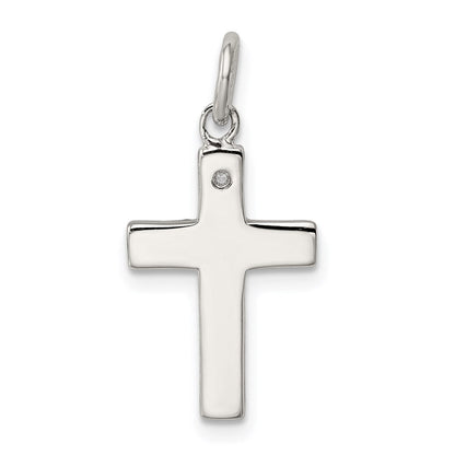 Sterlingsilber Rhodiniert Schwarz Ink Glaube und Zirkonia Antikisiert Kreuz Charm