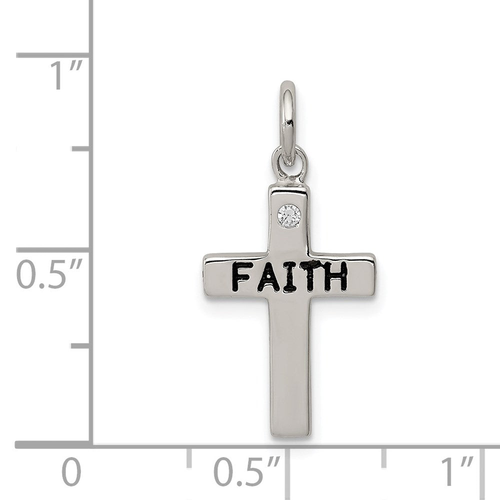 Sterlingsilber Rhodiniert Schwarz Ink Glaube und Zirkonia Antikisiert Kreuz Charm
