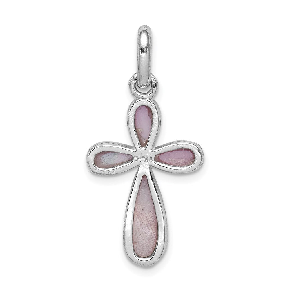Sterlingsilber Rhodium-platedpink Perlmutt Kreuz Anhänger