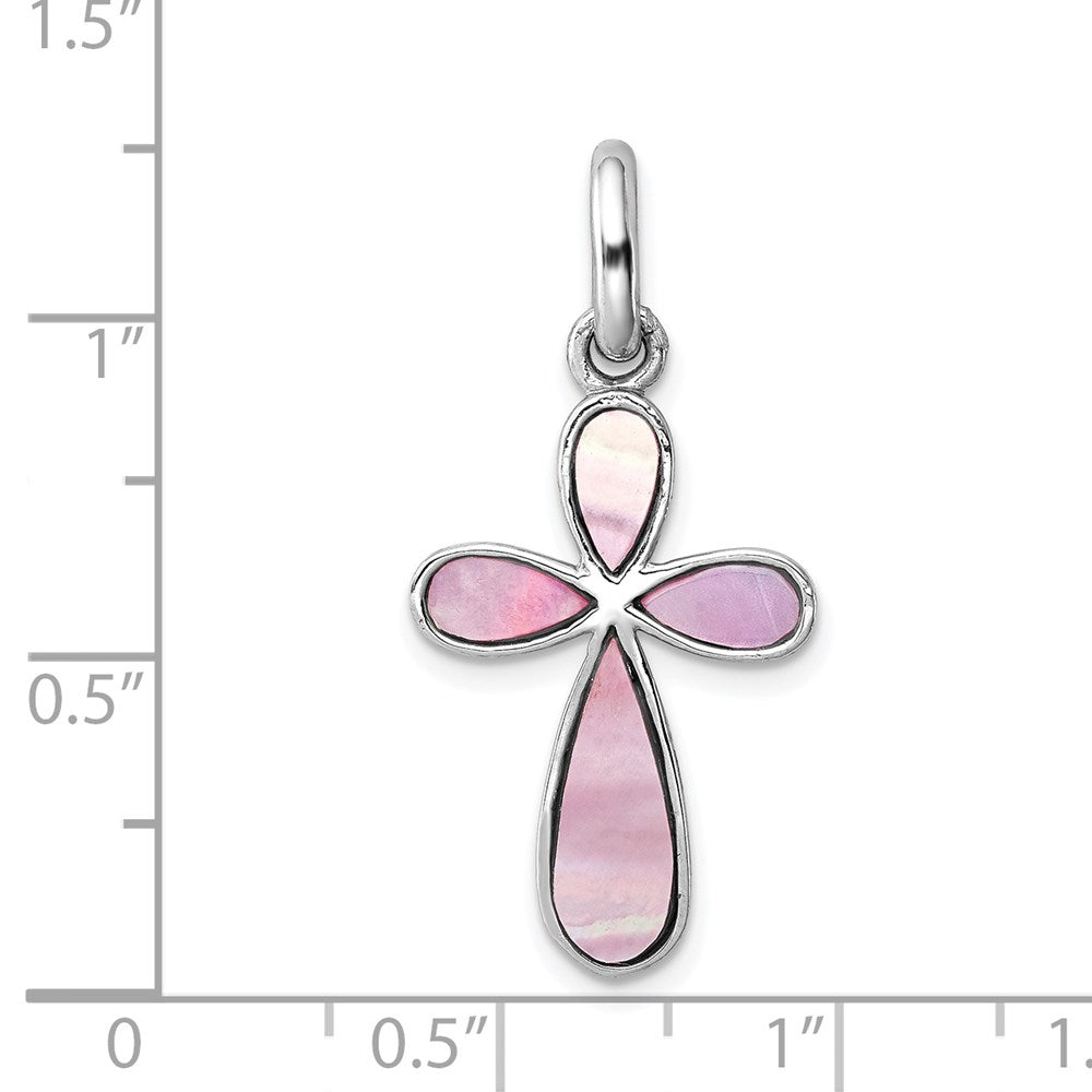 Sterlingsilber Rhodium-platedpink Perlmutt Kreuz Anhänger