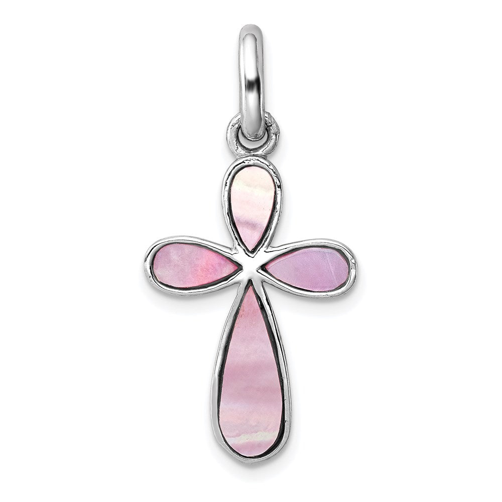 Sterlingsilber Rhodium-platedpink Perlmutt Kreuz Anhänger