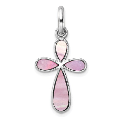 Sterlingsilber Rhodium-platedpink Perlmutt Kreuz Anhänger