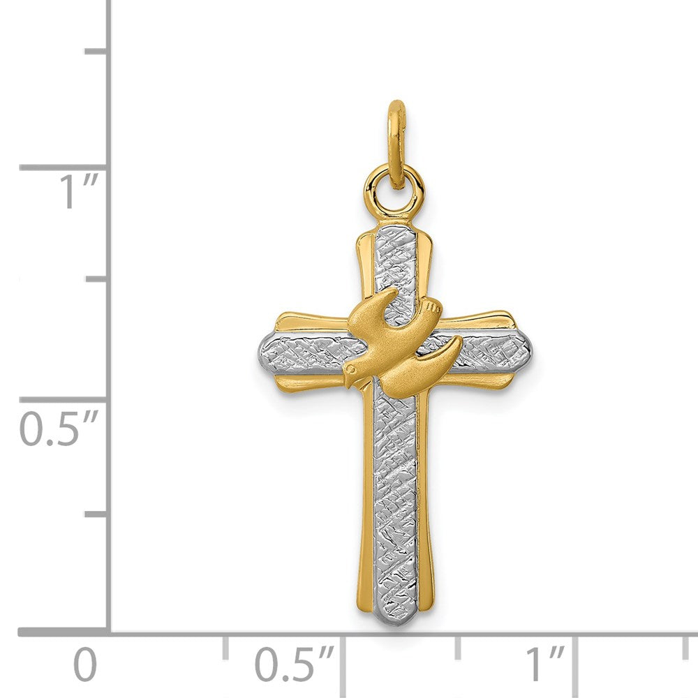Sterlingsilber Rhodiniert & 18K Vergoldet Taube (satin) Kreuz Charm