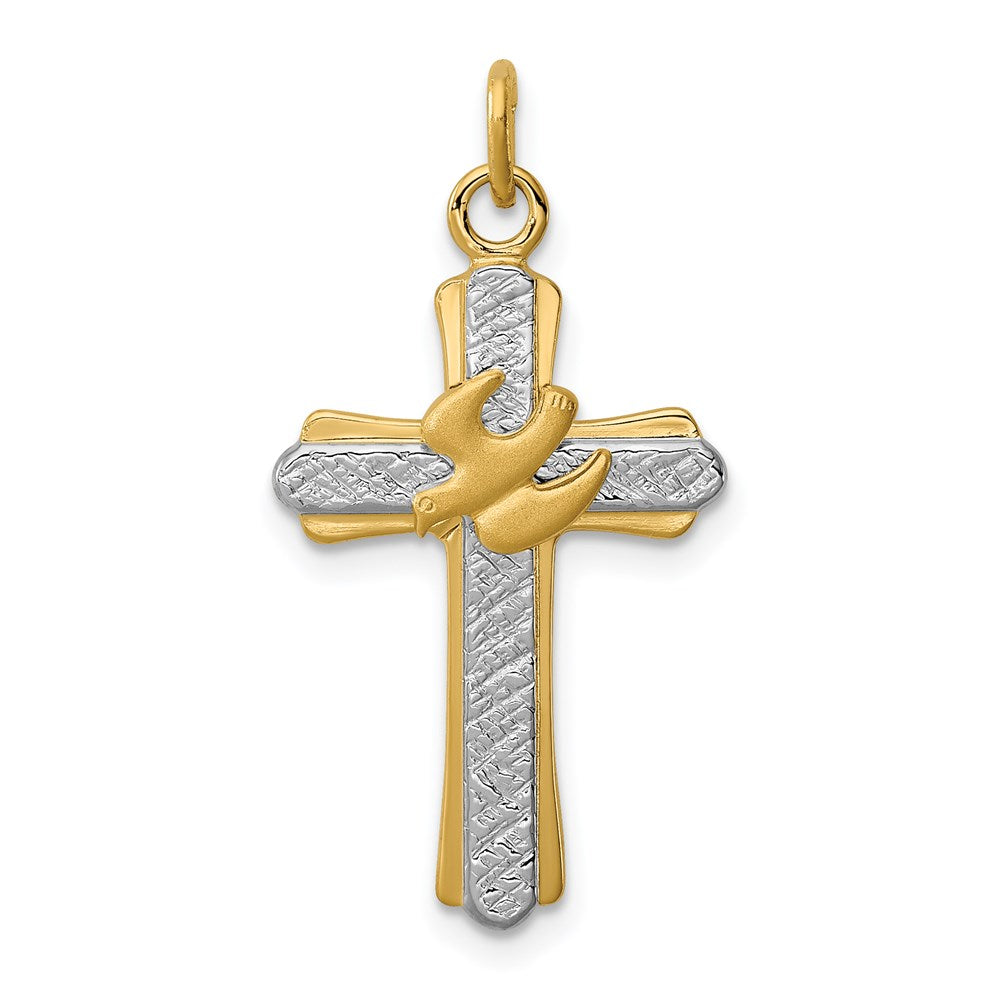 Sterlingsilber Rhodiniert & 18K Vergoldet Taube (satin) Kreuz Charm