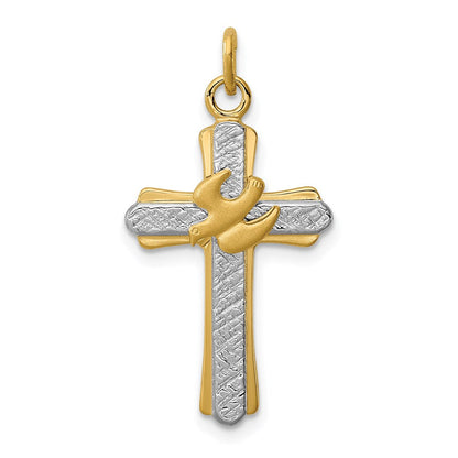 Sterlingsilber Rhodiniert & 18K Vergoldet Taube (satin) Kreuz Charm