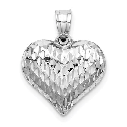 Sterlingsilber Rhodiniert Diamantiert Gewölbt Herz Anhänger