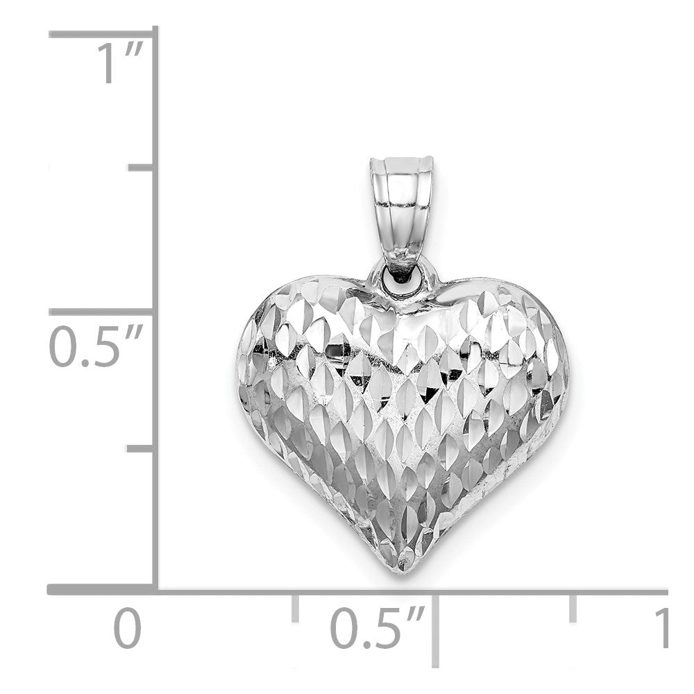 Sterlingsilber Rhodiniert Diamantiert Gewölbt Herz Anhänger