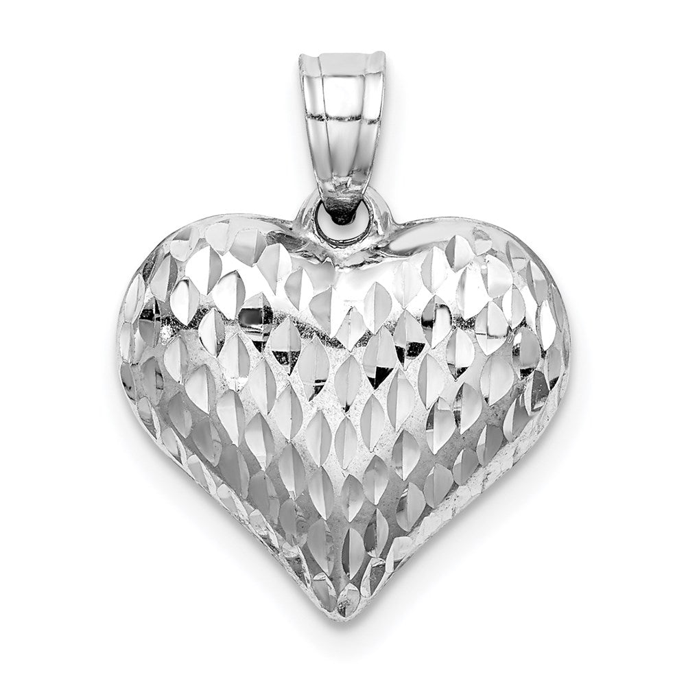 Sterlingsilber Rhodiniert Diamantiert Gewölbt Herz Anhänger