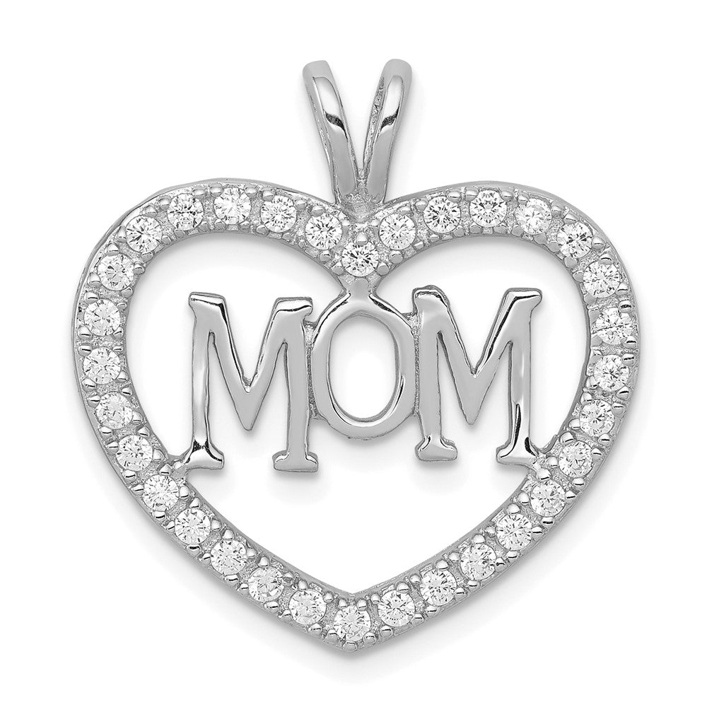 Sterlingsilber Rhodiniert Zirkonia Offen Herz Mama Anhänger