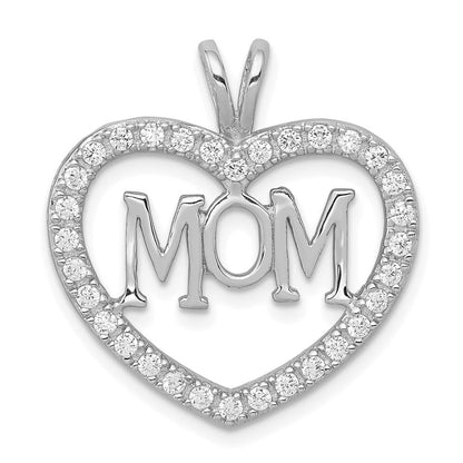 Sterlingsilber Rhodiniert Zirkonia Offen Herz Mama Anhänger