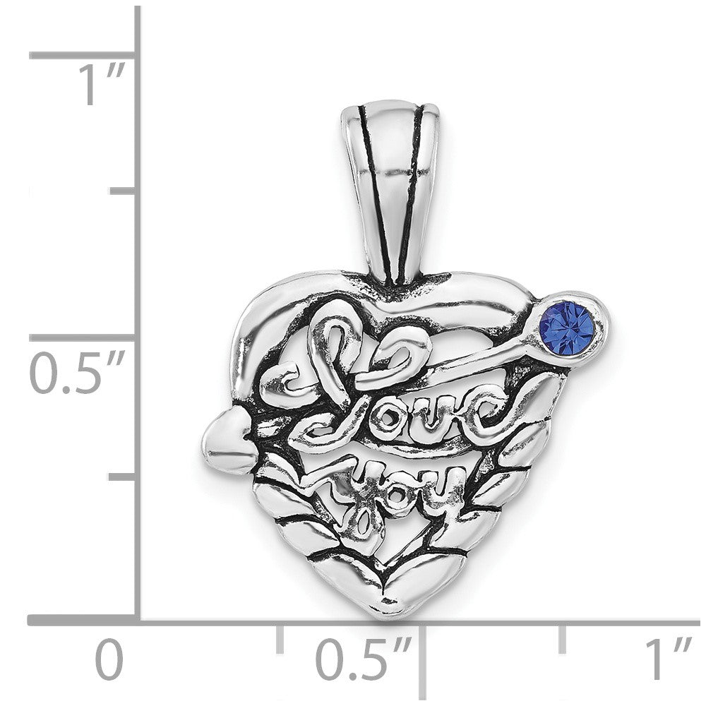 Sterlingsilber Poliert & Antikisiert Blau Kristall I Liebe You Herz Charm