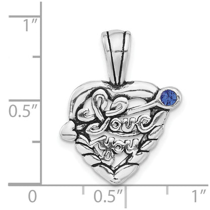 Sterlingsilber Poliert & Antikisiert Blau Kristall I Liebe You Herz Charm