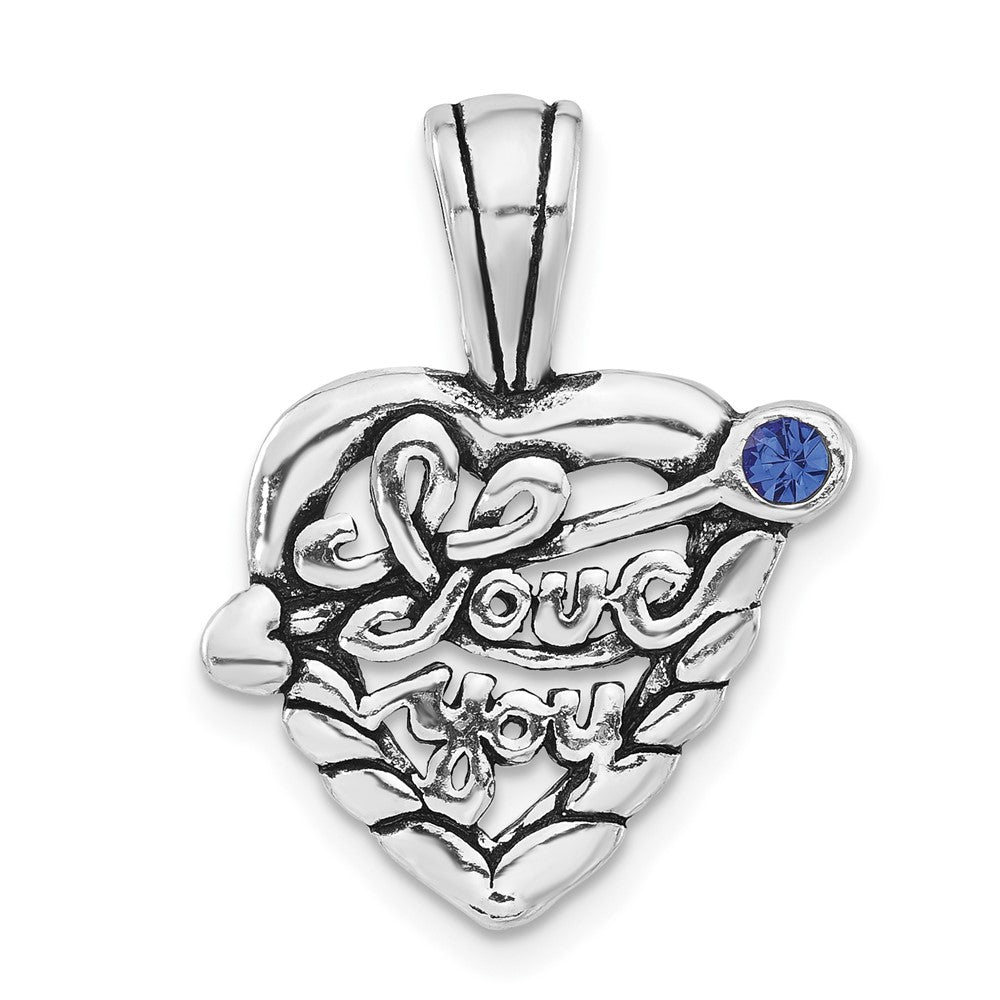Sterlingsilber Poliert & Antikisiert Blau Kristall I Liebe You Herz Charm
