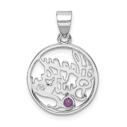 Sterlingsilber Rhodiniert Amethyst Happy Geburtstag Anhänger