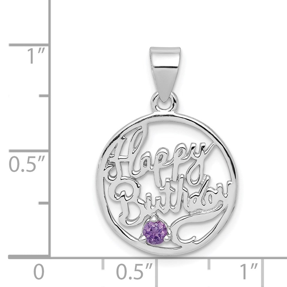 Sterlingsilber Rhodiniert Amethyst Happy Geburtstag Anhänger