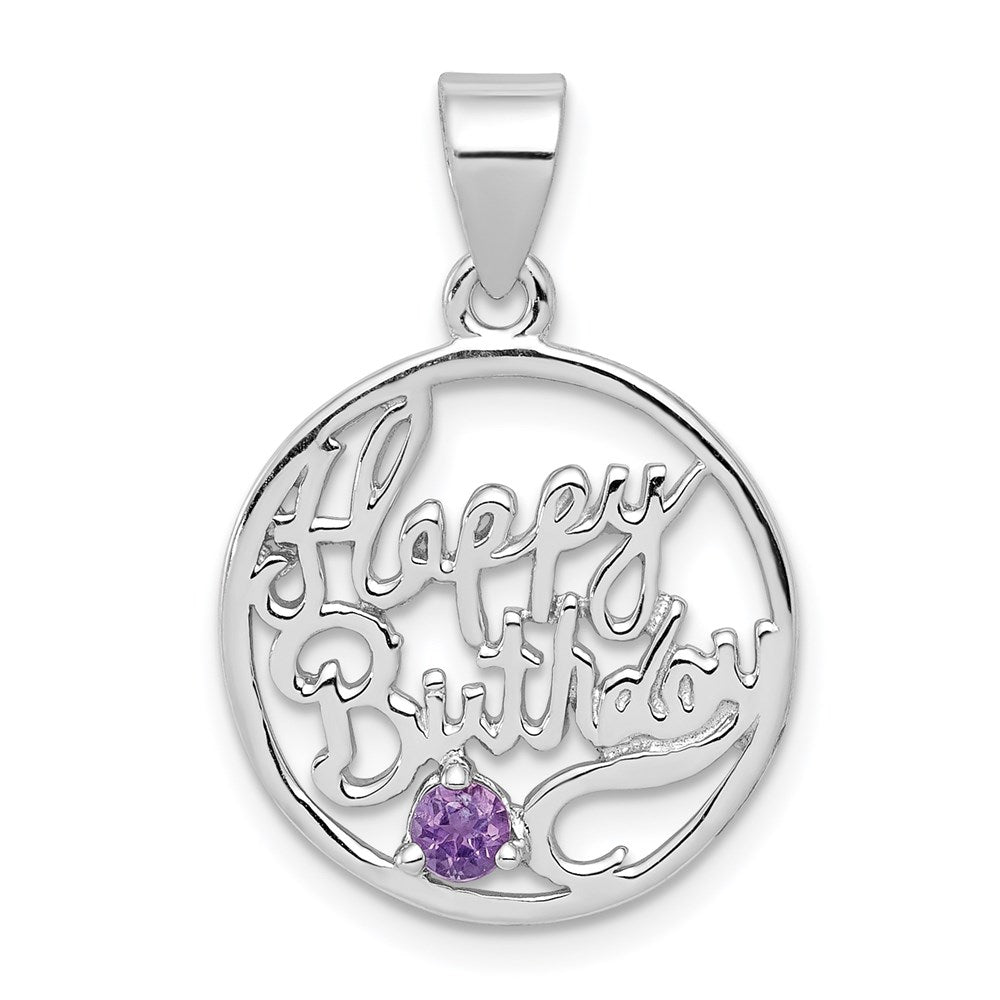 Sterlingsilber Rhodiniert Amethyst Happy Geburtstag Anhänger