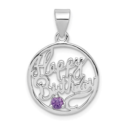 Sterlingsilber Rhodiniert Amethyst Happy Geburtstag Anhänger