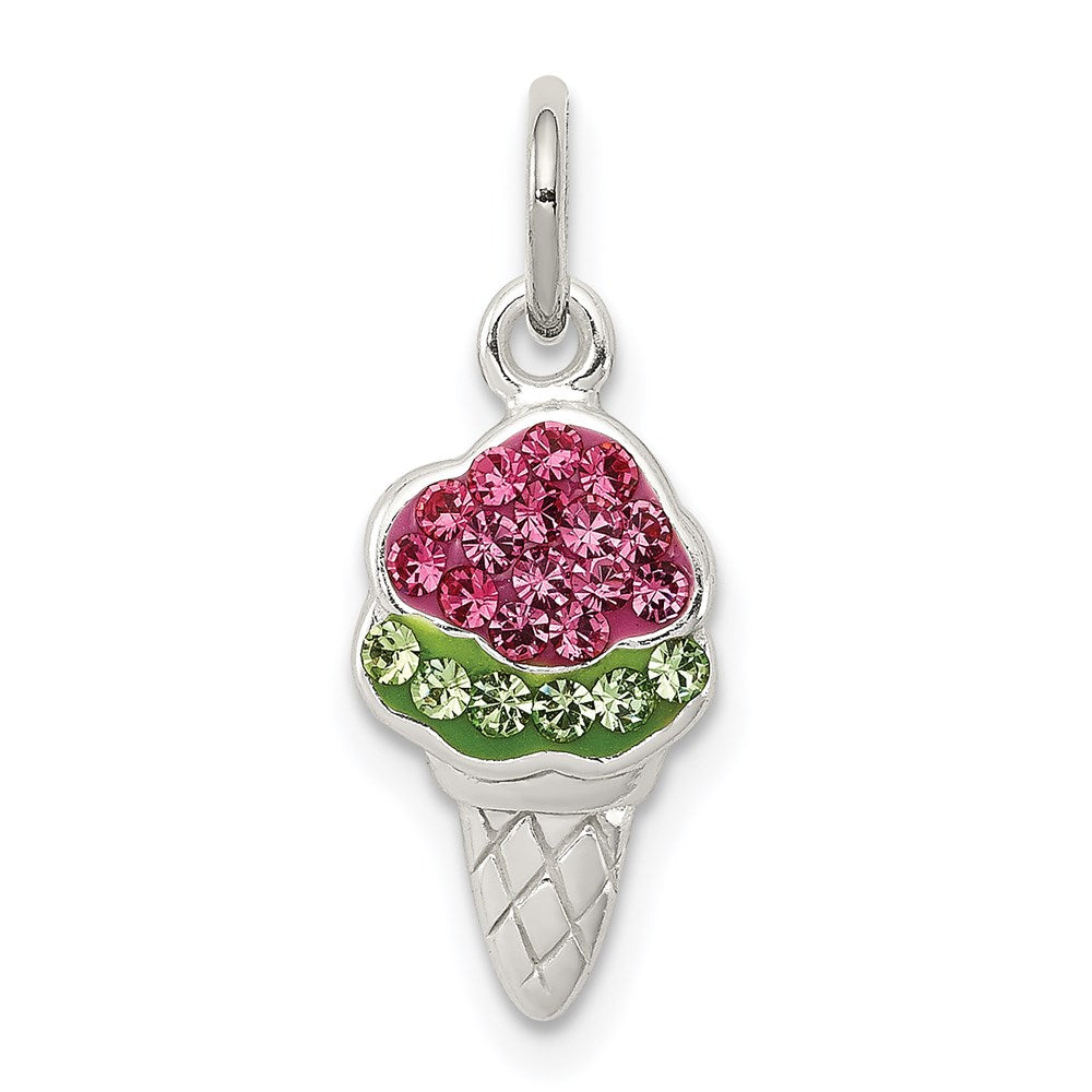 Sterlingsilber Rosa und Grün Stellux Kristall Eis Cream Cone Charm