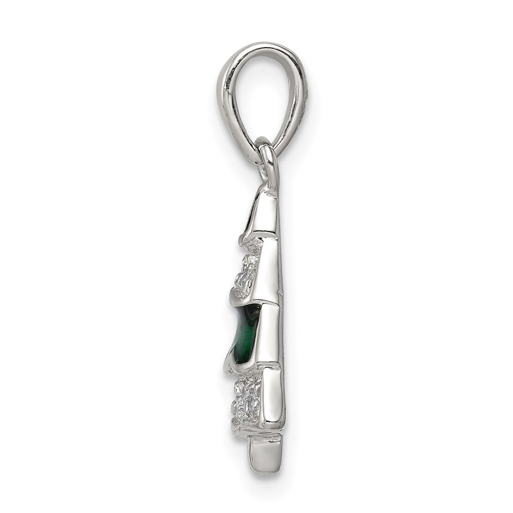 Sterlingsilber Rhodiniert Zirkonia und Emailliert Weihnachten Baum Anhänger