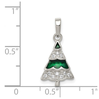 Sterlingsilber Rhodiniert Zirkonia und Emailliert Weihnachten Baum Anhänger