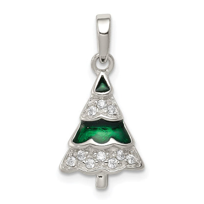 Sterlingsilber Rhodiniert Zirkonia und Emailliert Weihnachten Baum Anhänger