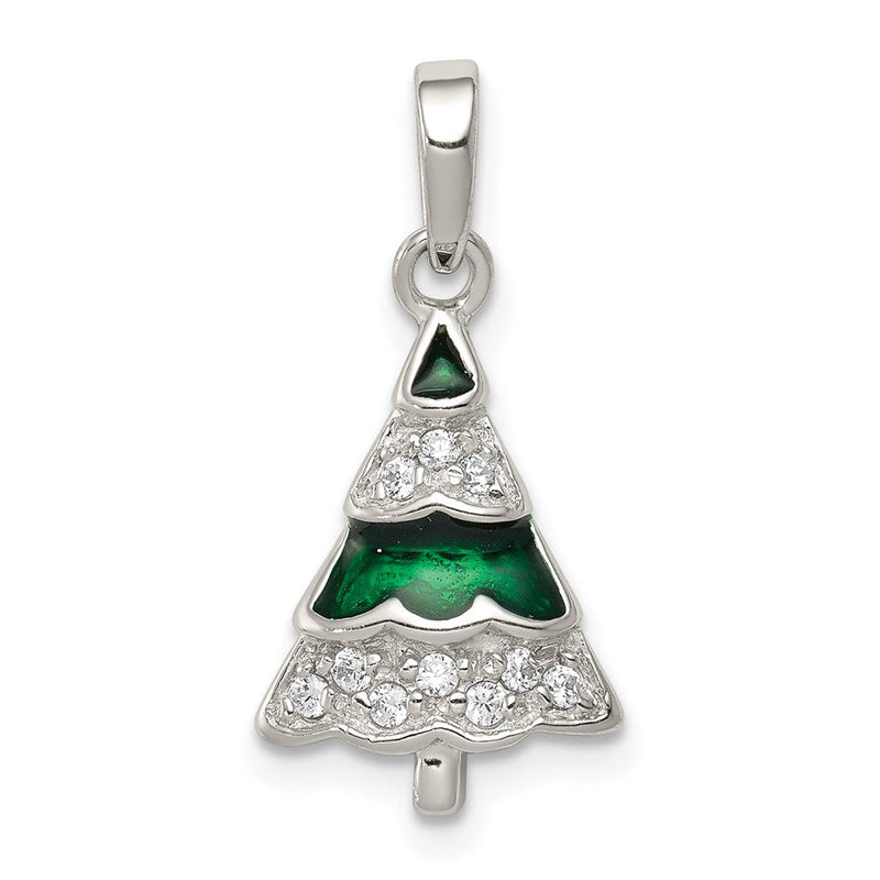 Sterlingsilber Rhodiniert Zirkonia und Emailliert Weihnachten Baum Anhänger