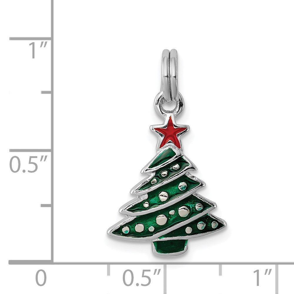 Sterlingsilber Rhodium-platedenamel Weihnachten Baum Charm