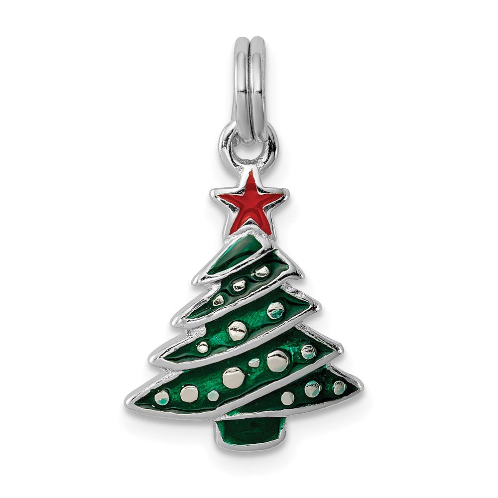 Sterlingsilber Rhodium-platedenamel Weihnachten Baum Charm