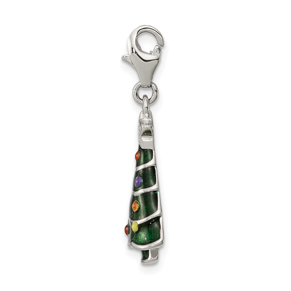Sterlingsilber Rhodiniert Zirkonia & Emailliert Weihnachten Baum Charm