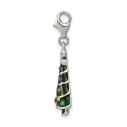 Sterlingsilber Rhodiniert Zirkonia & Emailliert Weihnachten Baum Charm