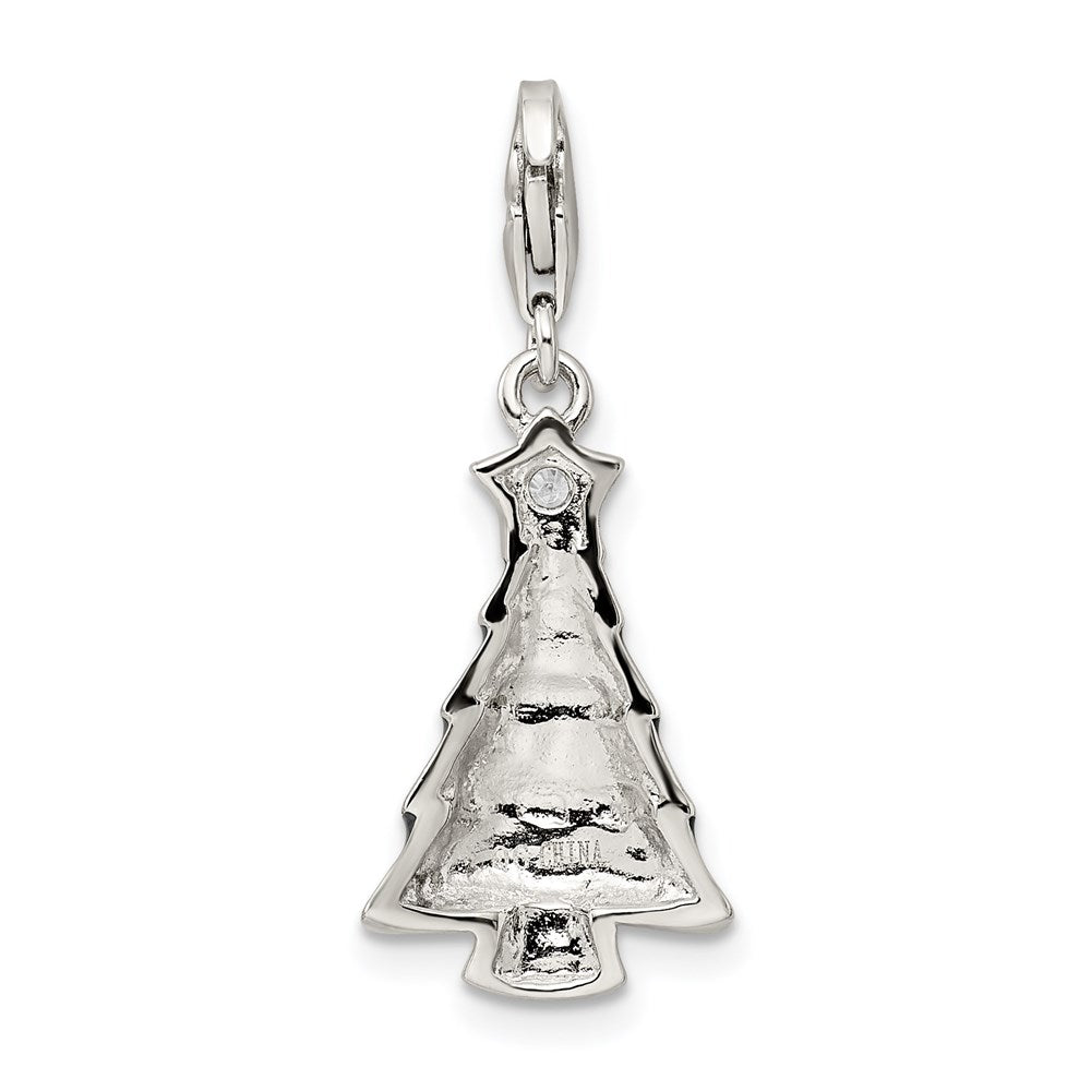 Sterlingsilber Rhodiniert Zirkonia & Emailliert Weihnachten Baum Charm