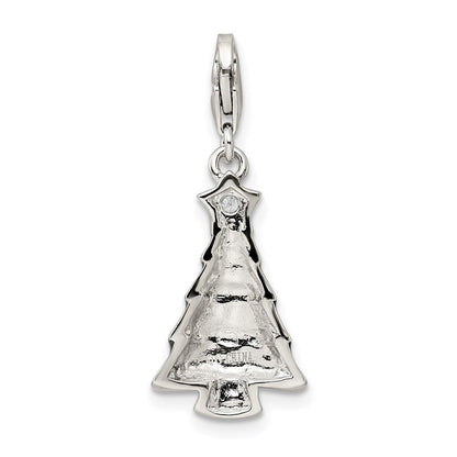 Sterlingsilber Rhodiniert Zirkonia & Emailliert Weihnachten Baum Charm