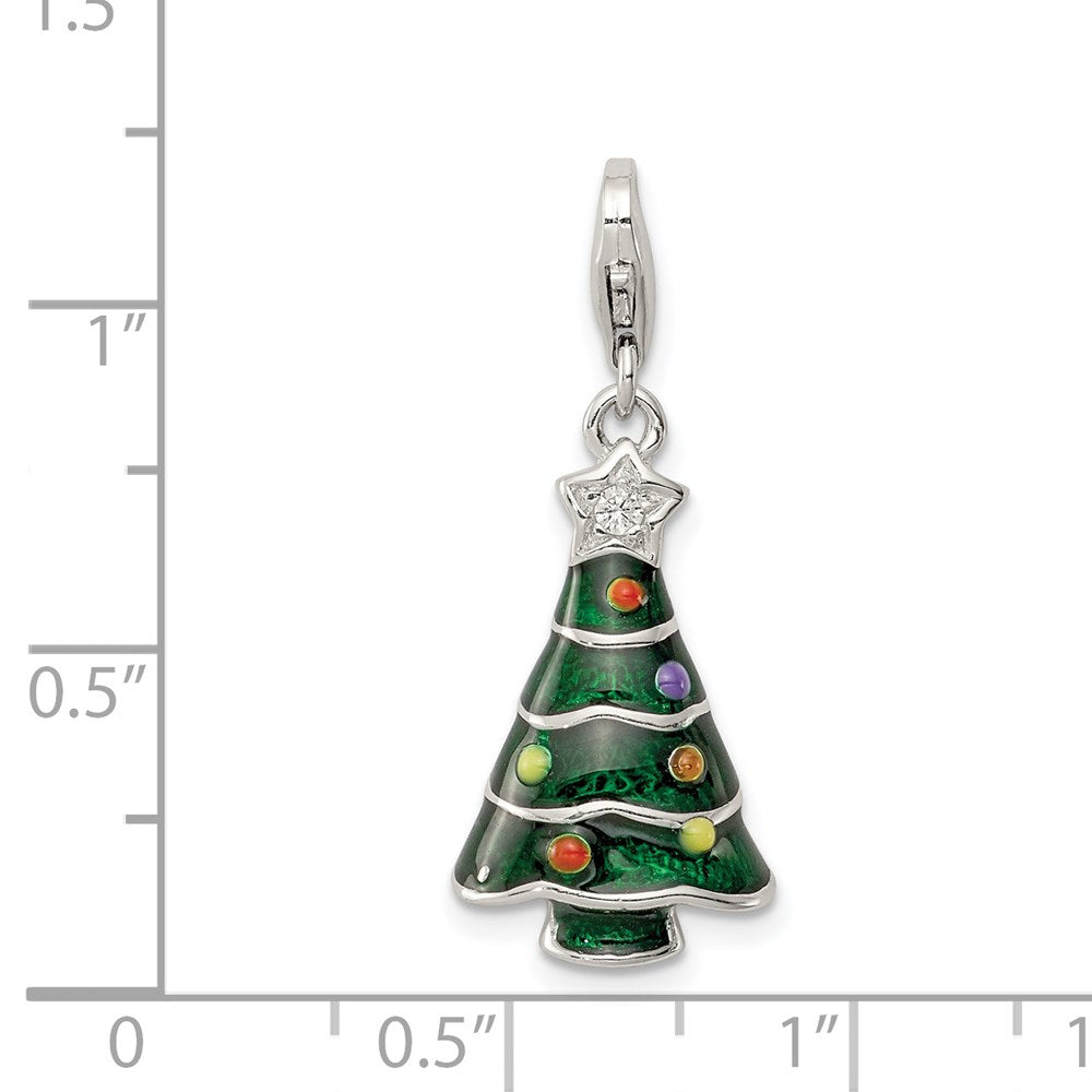 Sterlingsilber Rhodiniert Zirkonia & Emailliert Weihnachten Baum Charm