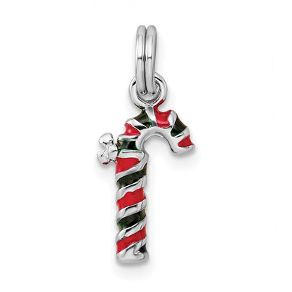Sterlingsilber Rhodiniert Emaille Candy Cane Charm