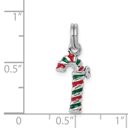Sterlingsilber Rhodiniert Emaille Candy Cane Charm
