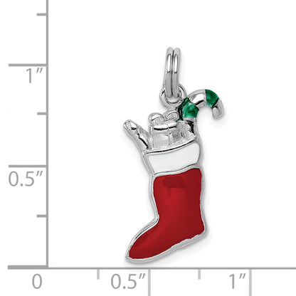 Sterlingsilber Rhodium-platedenamel Stocking Charm