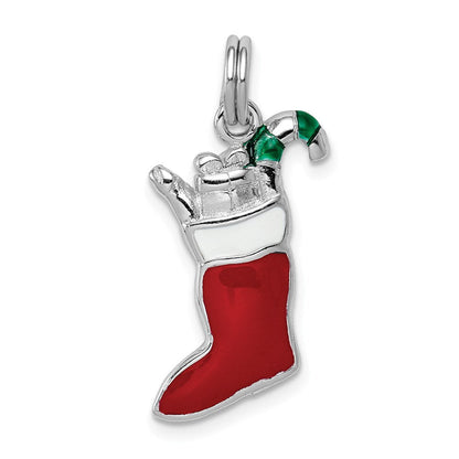 Sterlingsilber Rhodium-platedenamel Stocking Charm