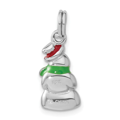 Sterlingsilber Rhodiniert Poliert Emailliert Snowman Charm