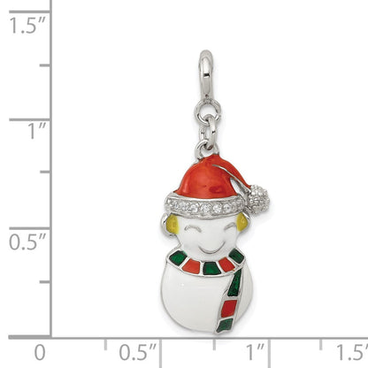 Sterlingsilber Rhodiniert Zirkonia Emailliert Snowman Charm