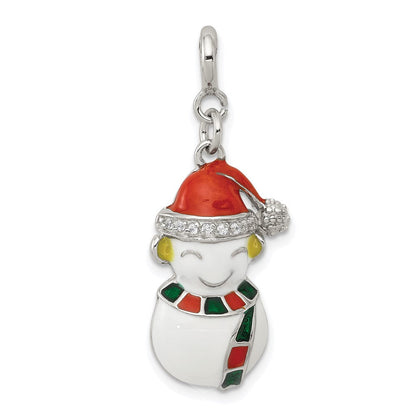 Sterlingsilber Rhodiniert Zirkonia Emailliert Snowman Charm