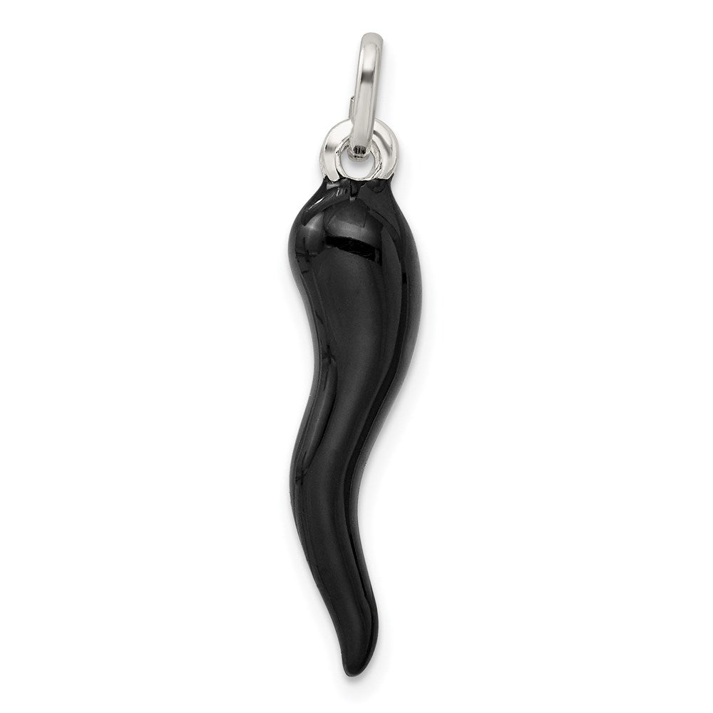 Sterlingsilber Schwarz Emaille Italienisch Horn Anhänger